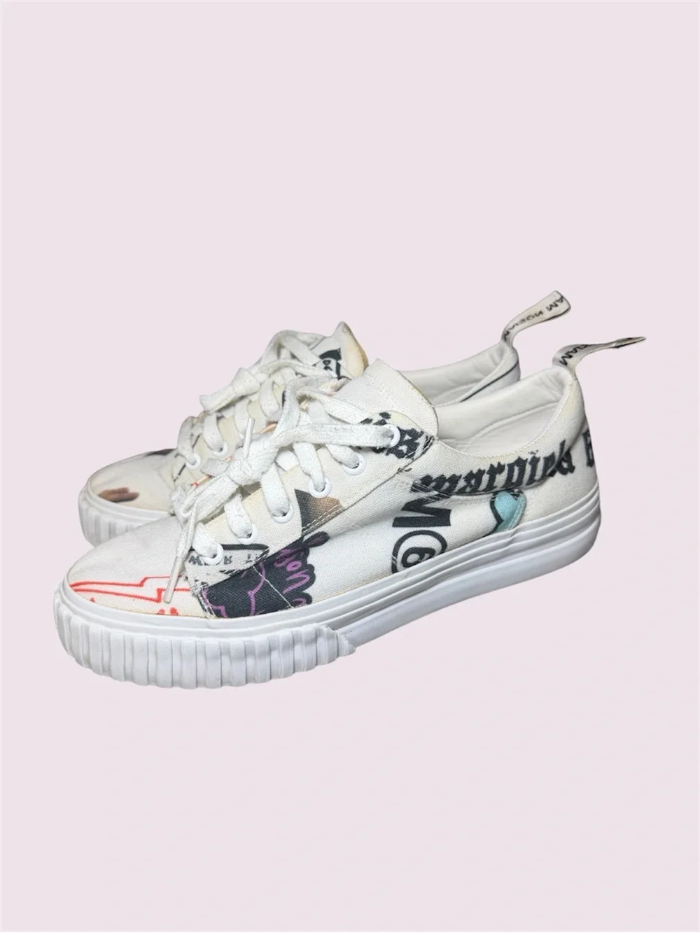 MM6 MAISONMARGIELASCREEN-PRINTED CANVAS FLATFORM SNEAKERS -Size 40EU